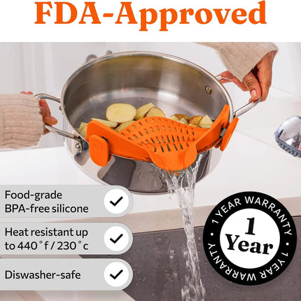 LMETJMA 6 Color Universal Clip on Strainer Adjustable Silicone Strain Pot   Strainer Colander For Pasta Fruit Vegetable JT-007