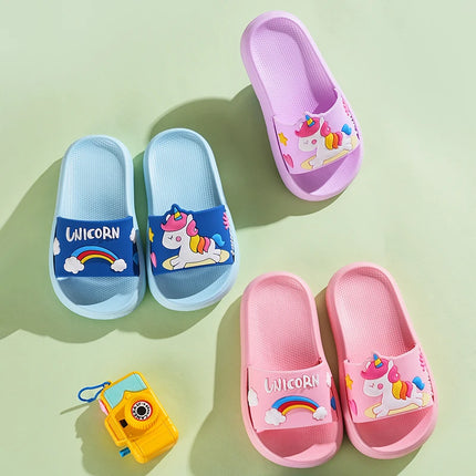 New Unicorn Slippers Boy Girl Summer Kids Rainbow Indoor Slippers Non-Slip Beach Sandals Toddler Home Shoes Baby Flip