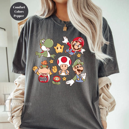 Retro Super Mario T-shirt Men and Women New Summer Cotton Y2K Clothing Fashion Casual Oversized Short Sleeve Tops Streetwear