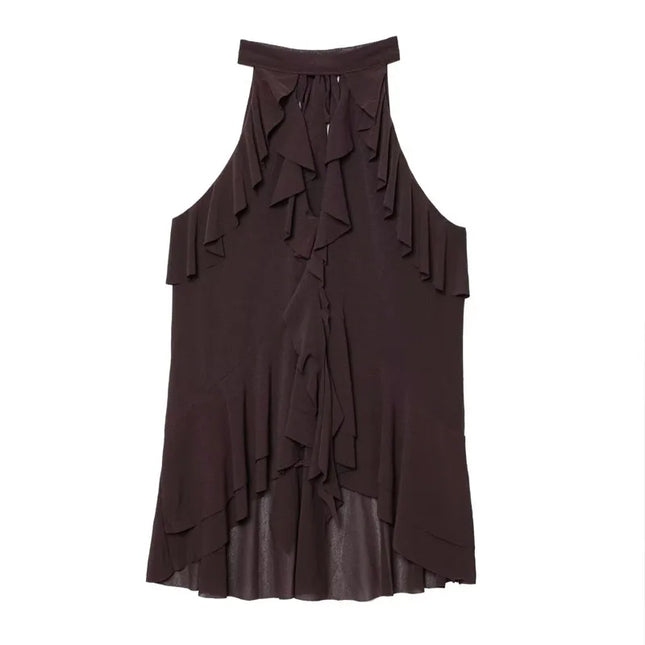 Y2K Top Women Summer Tank Crop Top Female Sleeveless Sexy Pleated Top Street Style Casual Korean Clothing Brown Cute Party Top