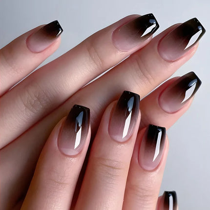 24Pcs Simple Square Head Fake Nail with nude design White Gradient French Press on False Nails Short Full Cover Nail Tips