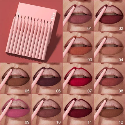 12color Velvet Matte Lip Liner for Easy Coloring Lip Makeup Nude Red Brown Tint Lipliner Soft Smooth Lasting Lipliner Crayon Set