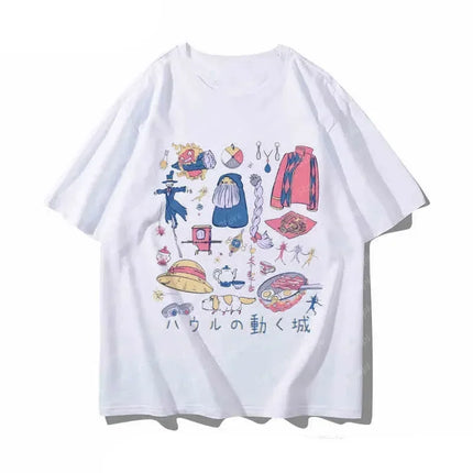 Sleeve T-shirt Women's Clothing Harajuku Aesthetic Hayao Miyazaki Hayabusa Moving Castle Anime Spirited Away