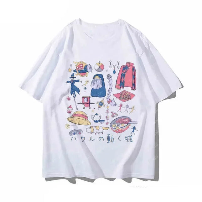 Sleeve T-shirt Women's Clothing Harajuku Aesthetic Hayao Miyazaki Hayabusa Moving Castle Anime Spirited Away