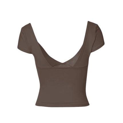 Lamuusaa y2k Tops Women Summer Clothes Sweet Solid Color V Neck Short Sleeve T Shirts Tanks 2000s Aesthetic Tees Streetwear