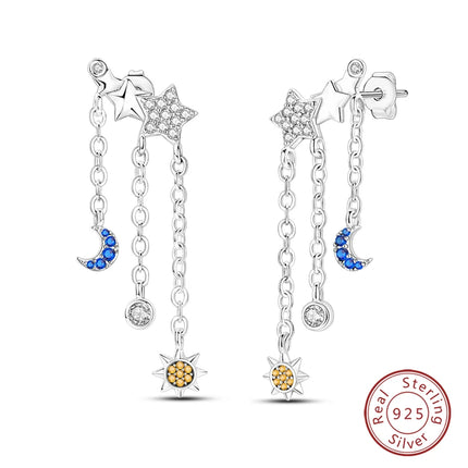 Real 925 Sterling Silver Star Earrings For Women Sparkling Zircon Ear Studs Luxury Fine Engagement Wedding Jewelry Gift For Girl
