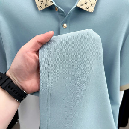 Personality Letter Jacquard Lapel Short Sleeve T-Shirt Men's High-End Brand Little Bee Embroidery Fashion Trend Summer Polo Shirt