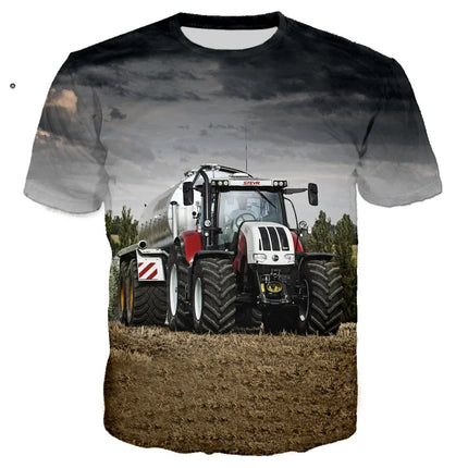 Summer Fashion Trend Sports Boy tractor Graphic Funny T-shirts Casual 3D Print Harajuku Personality Round Neck Short Sleeve Top