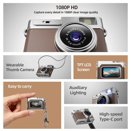 1080P HD Retro Thumb Camera Wearable Portable Mini Keychain Camera for Outdoor Travel Photography VLOG