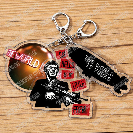 Popualr World Is Yours Keychains for Accessories Scarface Tony Montana Gangster Say Hello To My Life Keyring Fans Friends Gifts