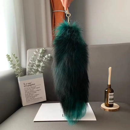 Natural Fox Fur Tail Keychain Furry Y2k Beautiful Accessory Fox Tail Keychain Length 40 Cm Car Keychains for Women