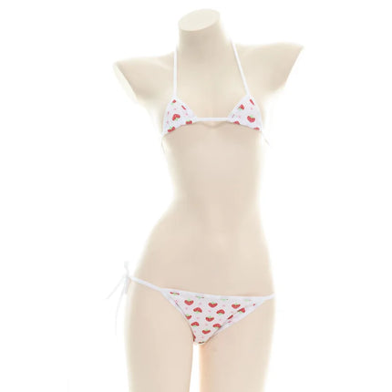 Erotic Fun Strawberry Costumes Bra Sexy Lingerie Lolita Kawaii Cosplay Pink White Striped Mini Bikini Women Underwear Japanese