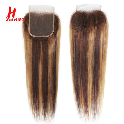 P4/27 4x4 Lace Closures Deep Wave Highlight Lace Closure 100% Human Hair Closure With Baby Hair Remy Brazilian 10''-20'' HairUGo