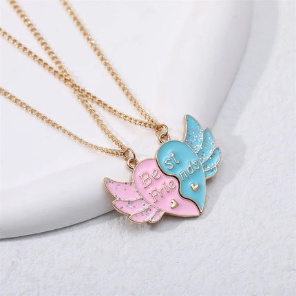 Hot Couple Pink Blue Heart Broken Best Friends Necklace Pendant Chain BFF Friendship Cute Jewelry Gifts For Kids 2PCS/Set