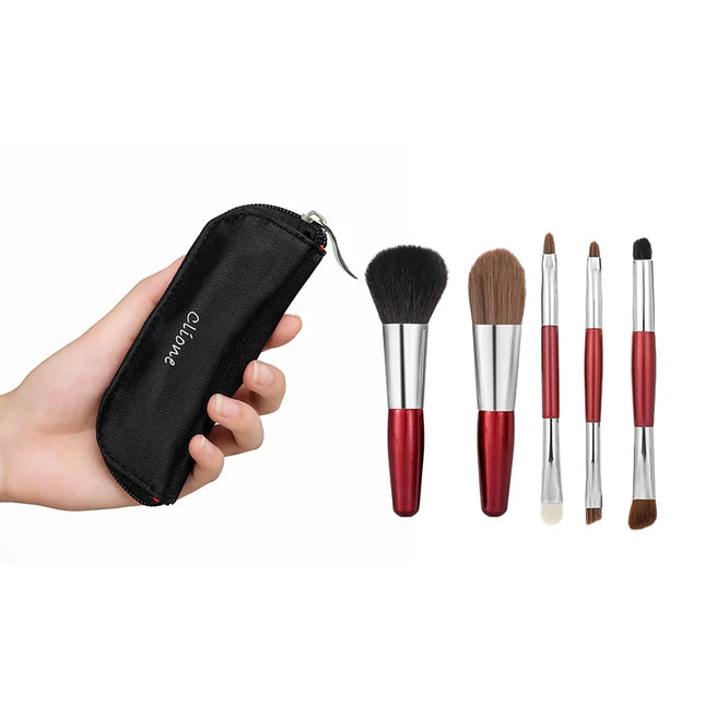 5-Piece Mini Natural Bristle Makeup Brush Set, Travel-Friendly Eyeshadow/Foundation/Blush/Concealer & Lip Brushes Portable Tools