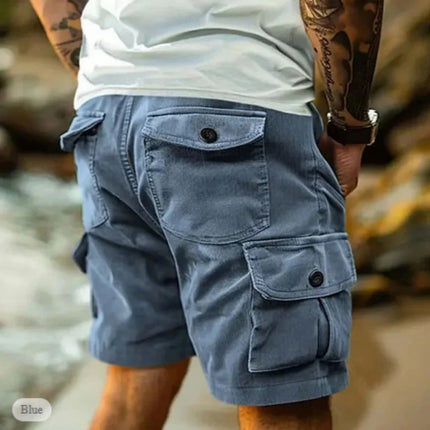 Men's Workwear Shorts Summer Casual Corduroy Loose Elastic Waist Multi-Pocket Leisure Pants Embroidery Retro Style Male Trousers