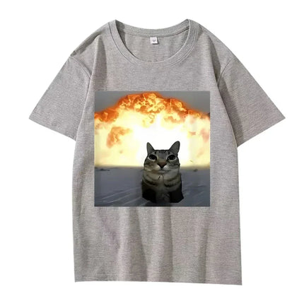 Whimsical Cat Explosion Graphic T Shirt Women Funny Short Sleeve Summer Print Women Tops Funny Cat Meme Women Clothes
