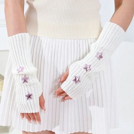 New Women Knitted Fingerless Arm Sleeves Gothic Style Striped Winter Long Arm Warmers Girls Harajuku Y2K Fashion Wrist Gloves