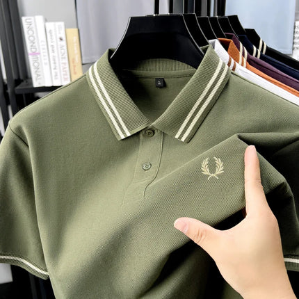 100% pure cotton summer breathable men's fashion sports brand wheat embroidery short-sleeved polo shirt business casual T-shirt