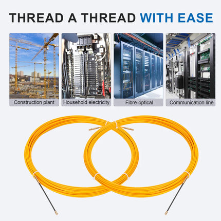 3MM 5M-50M Fiberglass Cable Puller Stainless Steel Yellow Household Wall Wire Guide Rail Fiberglass Electrician Push Tape Drawer
