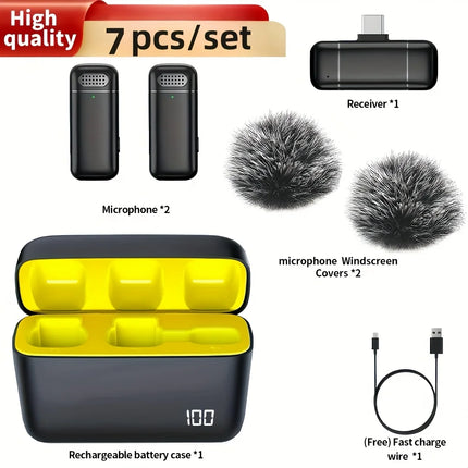 Wireless  Microphone Lavalier with Charging Case Windproof Fleece Suitable for Phones Laptop Devices with Noise canceling MIC