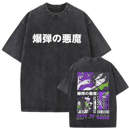 Washed Vintage Anime Chainsaw Man Makima Merch T-shirt Men Women Manga Casual Oversized T Shirts Male Retro 100% Cotton T-shirts