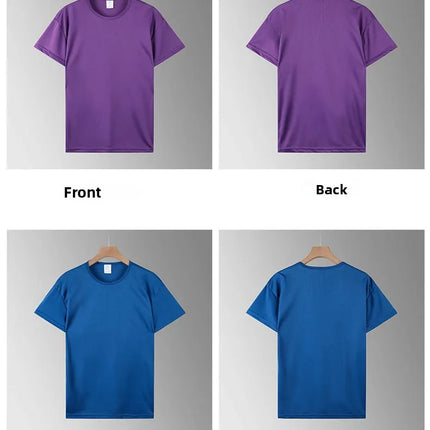 Men's Short Sleeve Sport T-shirt Quick Dry Running Blue Football Training Fitness Casual Wear Polyester Fiber round Neck T-shirt