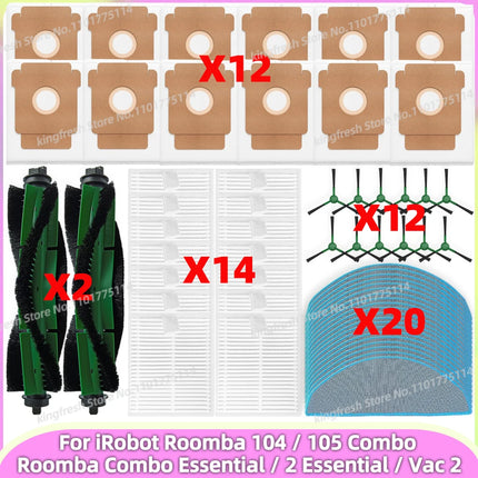 Fit For iRobot Roomba Combo Essential/ 2 Essential, Vac 2 Essential, 104 / 105 Combo Parts Main Brush Dust Bag Filter Mop Cloth