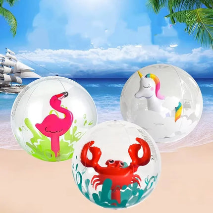 Inflatable Beach Animal 3D Ball for Lawn - Transparent Water Play Ball with Flamingo & Unicorn Designs Children's Outdoor Fun