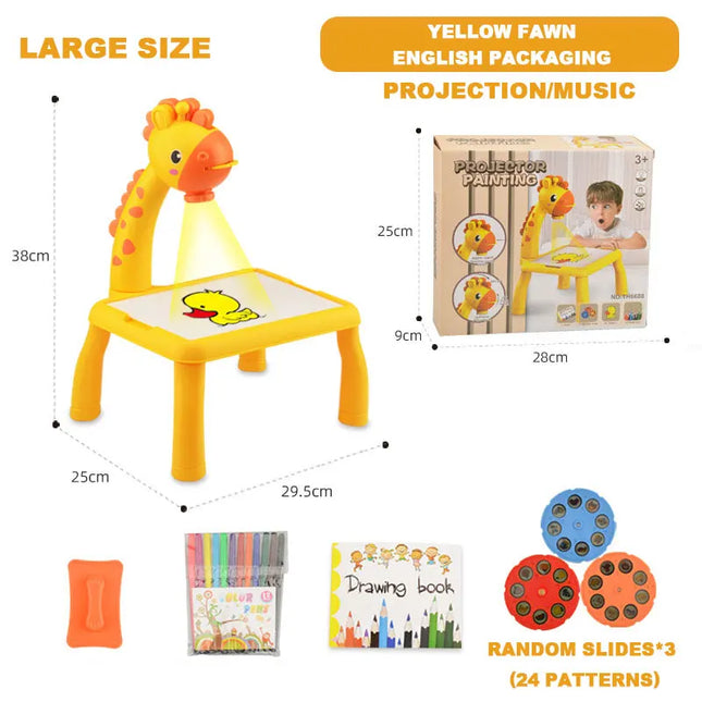 Drawing Projector for Kids, Little Deer Educational Toy, Battery Powered Table with Music, Creative Art Learning Gift For Kids