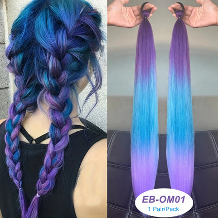 Veyda 2Pcs Synthetic Purple Braiding Hair Long Straight DIY Braided Pony Tail Hairpiece Women Hair Accessories for Stage Party