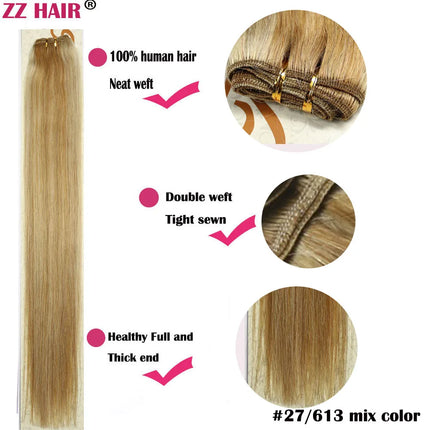 ZZHAIR 100% Human Hair Extensions 16"-26" Machine Made Remy Hair Weft Weaving 100g/Pcs Straight Natural Silk Non-clips