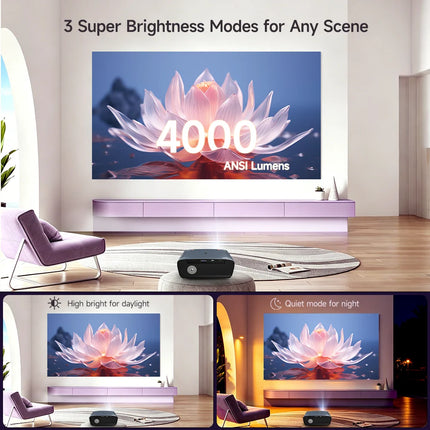 CAIWEI S7+ 4K Ultra HD Projector Video 4000 ANSI Home Theater Android for Movies Auto Focus Smart TV Beam Projectors for Outdoor