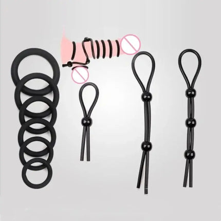 New 1/3/4/6/7/9Pcs Adjustable Silicone Penis Rings Set For Male Cockring Ejaculation Delay Sex Toy For Couples Adult Fun Options