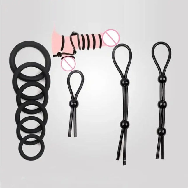 New 1/3/4/6/7/9Pcs Adjustable Silicone Penis Rings Set For Male Cockring Ejaculation Delay Sex Toy For Couples Adult Fun Options