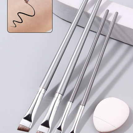 4pcs Ultra-thin Fine eyeliner and eyebrow Brush set, beginner's eye detail makeup brush + Mini Concealer finger powder puff
