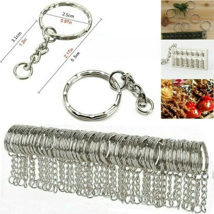 Silver Metal Blank Keyring Keychain with Ring Link Long Round Split Keychain Keyrings Chains Stainless Steel Key Rings Holder