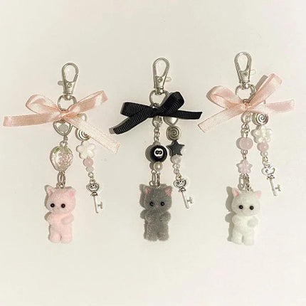 handmade furry cats Matching keychains kitten y2k women fashion