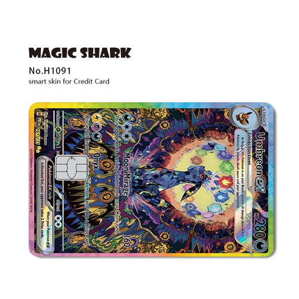 Magic Shark Mew Charizard EX Eevee Gengar Pikachu TCG Card Holographic Laser Skin Film Sticker for Bank Credit Card