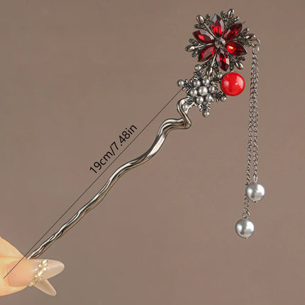Korean Retro Pearl Rhinestone Tassel Hair Sticks for Women Zircon Crystal Flower Elegant Hair Combs Women Daily U-Shaped Hairpin