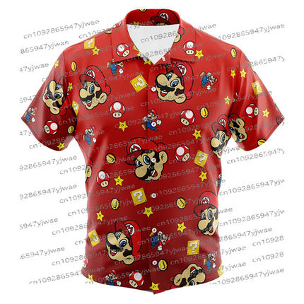 Yoshi Super Mario Bros Button Up Hawaiian Shirt Men's Beach Causal Short Sleeve Shirt Hawaiian Shirt Summer Men's Vacation Shirt