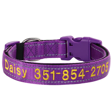 Embroidered Nylon Dog Collar Personalized Puppy Cat Collars Reflective Pet ID Collars DIY Phone Name ID For Small Large Dog Cat