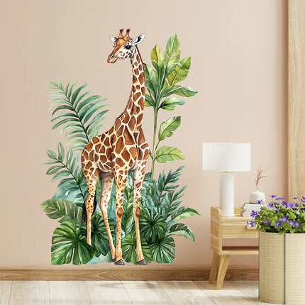Contemporary Giraffe & Greenery Wall Decal - Self-Adhesive, Multi-Surface Home Decor for Bedroom, Living Room, Entryway