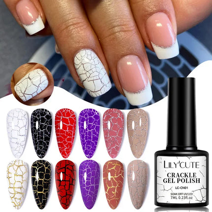 7ml Crackle Gel Nail Polish Cracking Nail Gel Quick Dry Nail Art Varnishes Hybrid Semi Permanent Soak Off Base Top Coat tool