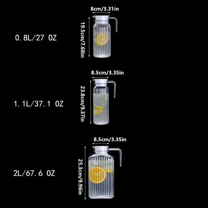 1pc Acrylic Pitcher Transparent Juice Bottle with Lid, Striped Water Ice Cold Juice Jug Non-Slip Handle for Bar Home Homemade Be