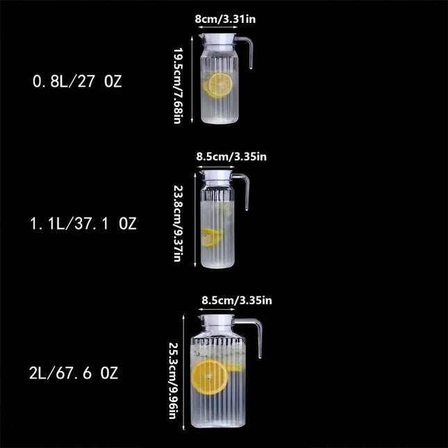 1pc Acrylic Pitcher Transparent Juice Bottle with Lid, Striped Water Ice Cold Juice Jug Non-Slip Handle for Bar Home Homemade Be