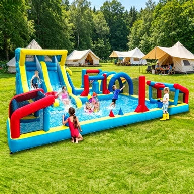 AirJump Inflatable Bounce House Water Park with Double Slides Obstacle Ball Pit for Kids Backyard Summer Party Birthday Gift