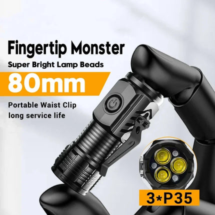 Mini 3 LED Flashlight With Pen Clip Portable Brightness,Rechargeable Waterproof Emergency Spotlight Outdoor Night Walking Torch