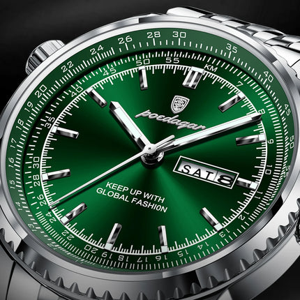 POEDAGAR Fashion Watches For Man Stainless Steel Date Week Quartz Men Clock Waterproof Luminous Luxury Military Men's Wristwatch