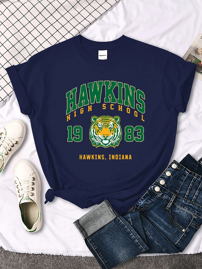 Hawkins High School 1983 Printed Women T-Shirt New Harajuku Tee Shirts Street Fashion Streetwear Casual Crewneck Clothing